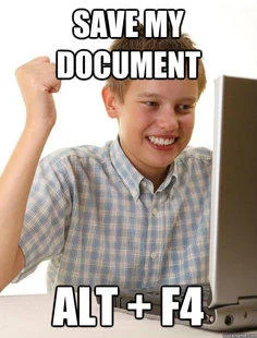 12 Year Olds — Young boy at computer with text about saving a document and using Alt+F4 shortcut.