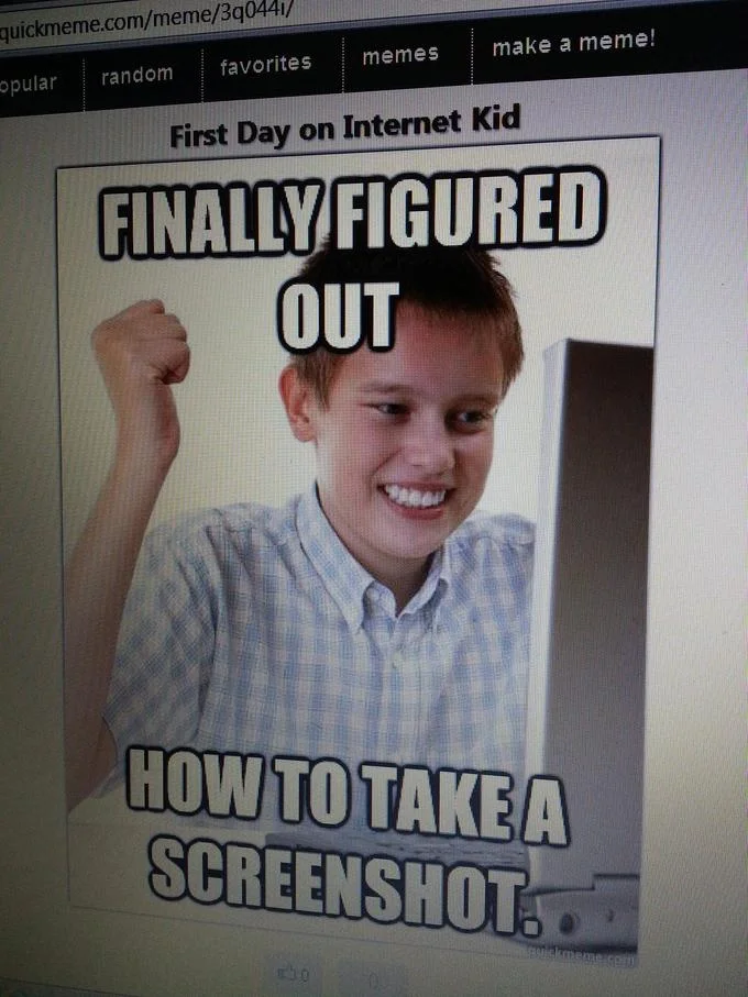 12 Year Olds — Young boy with clenched fist triumphantly celebrating figuring out how to take a screenshot.