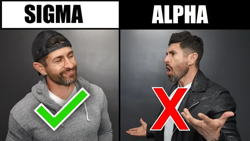 15 Signs Youre A Sigma Male — Man with headband and green checkmark labeled SIGMA contrasted with alpha male figure with red X.