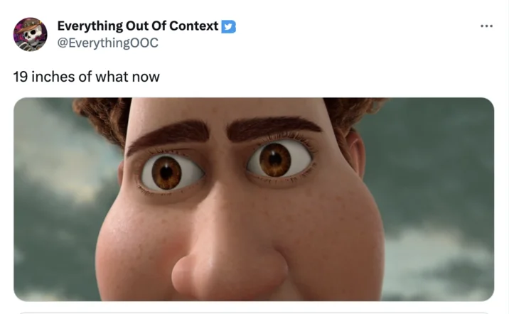 19 Inches Of Venom — Animated character with exaggerated shocked expression reacting to the meme phrase.