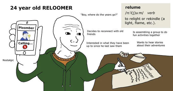 19 Year Old Thinker 25 Year Old Thinker — Dember ww 24 year old RELOOMER Nostalgic Ploomber Calling... о "Boy, where do the years go?" Decides to reconnect