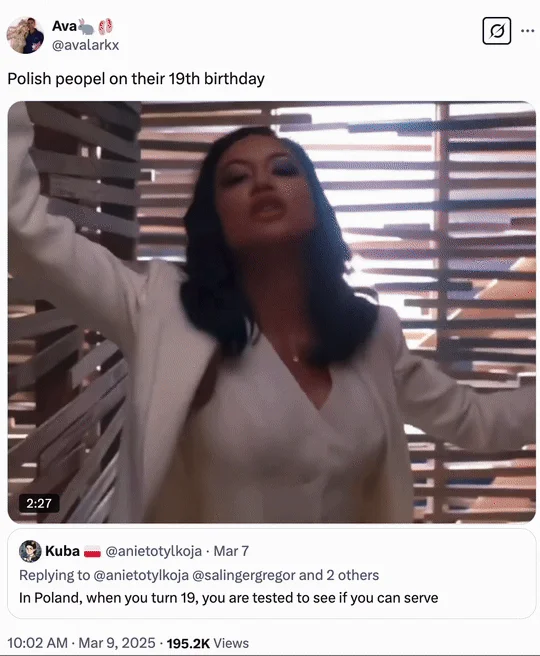 19Th Birthday In Poland — GIF of a female performer in white outfit in dramatic pose with sunset and neon lighting effects.