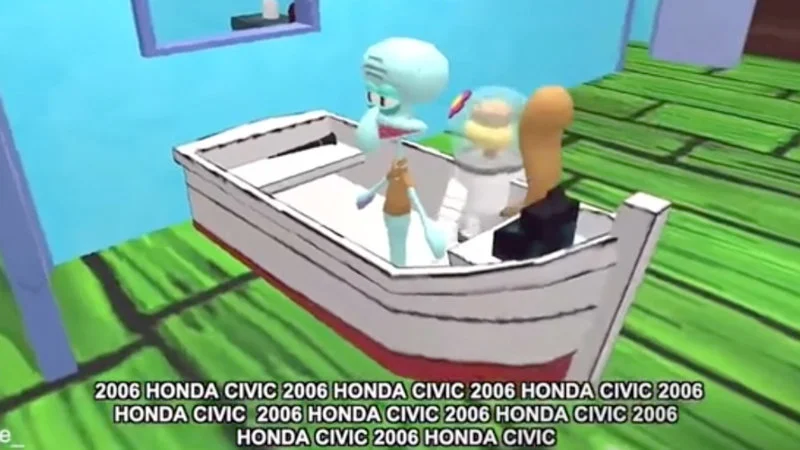 2006 Honda Civic Ai_Sponge — AI-generated SpongeBob parody with distorted characters in a submarine setting and repeated '2006 HONDA CIVIC' text overlay.