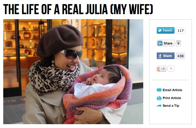 2012 United States Presidential Election — Screenshot of blog post titled The Life of a Real Julia My Wife