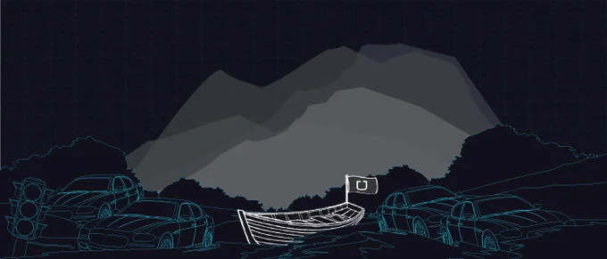 2015 April Fools Day — Wireframe illustration of a futuristic concept vehicle likely from an automotive company's April Fools' prank.