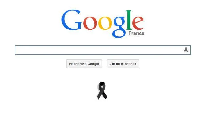 2015 Charlie Hebdo Terrorist Attack — Google France homepage with black mourning ribbon tribute to Charlie Hebdo victims