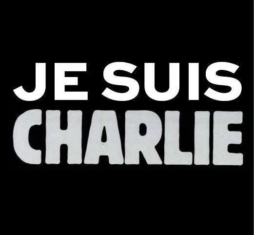 2015 Charlie Hebdo Terrorist Attack — Je Suis Charlie slogan in white text on a black background