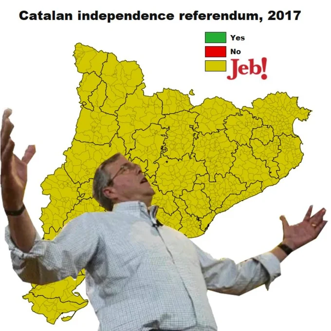 2017 Catalan Independence Referendum — Jeb Bush please clap meme edited with 2017 Catalan referendum results map