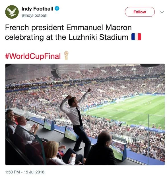 2018 Fifa World Cup Russia — Screenshot of Donald Trump tweet congratulating France and Russia on the 2018 World Cup
