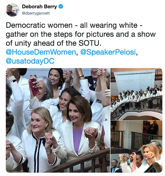 2019 State Of The Union — Democratic women in white gathered on Capitol steps before 2019 SOTU