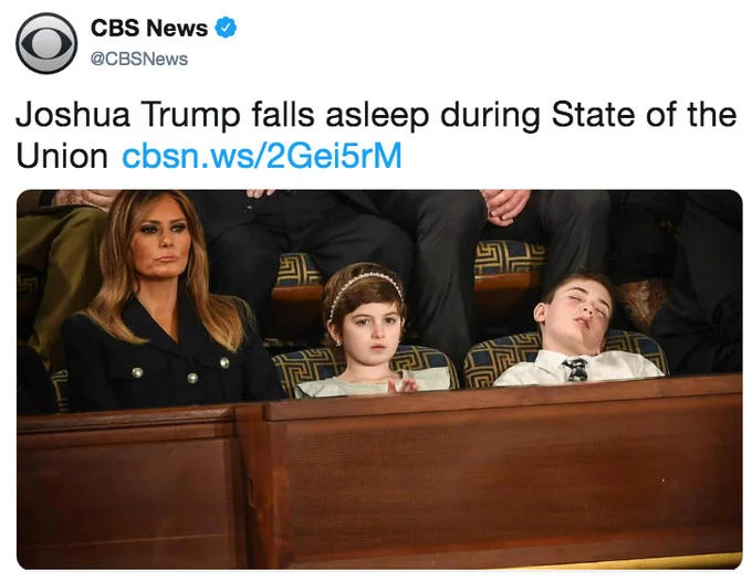Joshua Trump asleep next to Melania Trump during 2019 State of the Union