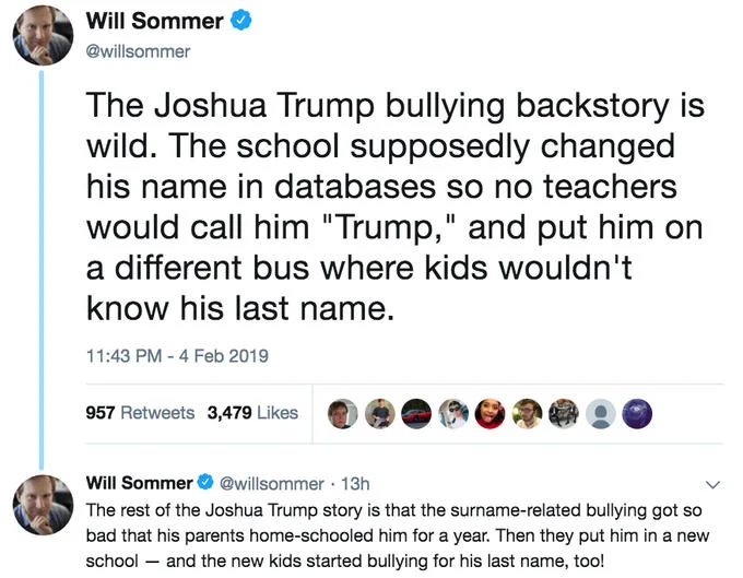 2019 State Of The Union — Will Sommer tweets about Joshua Trump bullying backstory