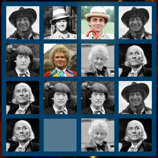 2048 Game — Doctor Who 2048 clone with tiles showing portraits of the different Doctors