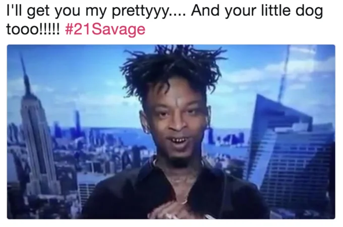 21 Savage Supervillain — 21 Savage with Wicked Witch dialogue from Wizard of Oz applied to his supervillain appearance.