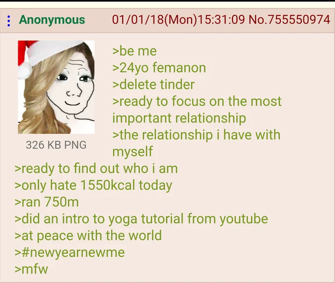 24Yo Femanon — Santa hat femanon greentext with New Year self-improvement resolutions