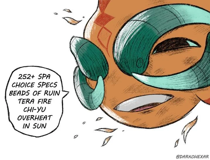 252 Spa Choice Specs Beads Of Ruin Tera Fire Chi Yu — Stylized colored artwork of Chi-Yu's head with large expressive eyes and copypasta speech bubble.