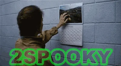 Meme showing person holding skeleton image with prominent '2SPOOKY' text overlay in green.