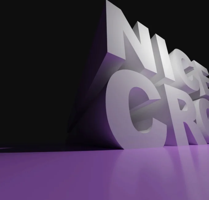 3D Text Reaction Images — Partial view of 3D metallic text with purple-pink lighting and gradients against dark background.
