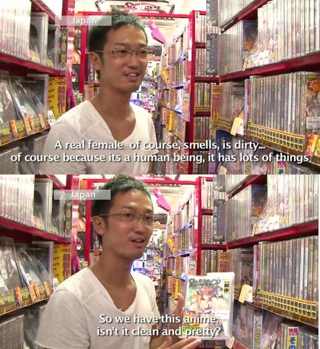 3Dpd — Documentary interview footage from anime store with enthusiast explaining superiority of anime girls.