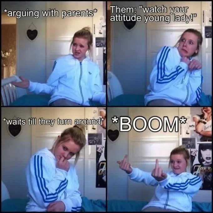 4 Panel Cringe — 4-panel depicting girl in progressively intense emotions about parents interaction and aftermath.