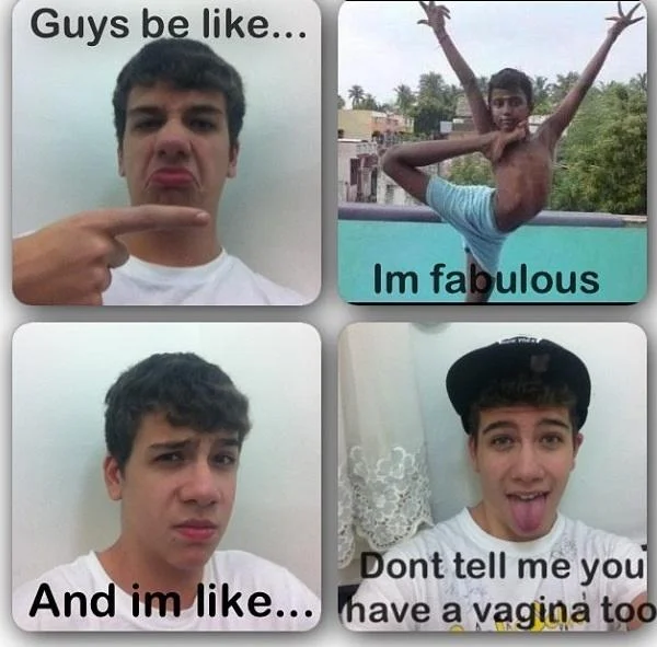 4 Panel Cringe — 4-panel meme with young man in different expressions and poses with crude humor attempts.