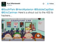 400 Pound Hacker — South Park character scene meme template referencing Trump's hacker comment.