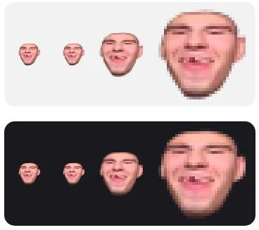 4Head emote displayed in progressively larger sizes on light and dark backgrounds.