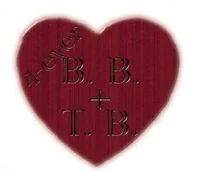 5Ever — A red heart shape with two sets of initials or abbreviations marked on its surface.