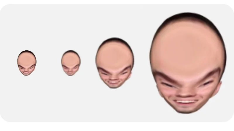 The authentic 5Head Twitch emote featuring Cadberry displayed at four increasing scales from small to extra-large, highlighting the signature exaggerated