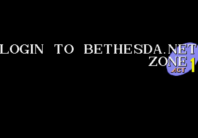 A Bethesda Account Is Required — A minimalist image displaying 'LOGIN TO BETHESDA.NET ZONE' text with a gaming-related visual element, sparse design with