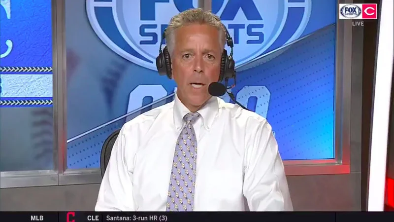 A Drive Into Deep Left Field By Castellanos — Broadcast screenshot of Thom Brennaman in the FOX Sports booth during a live game, the announcer central to the