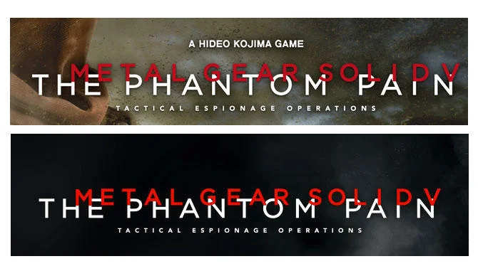 Comparison image of Metal Gear Solid V box art showing 'A Hideo Kojima Game' credit as it appeared originally versus Konami's removal.