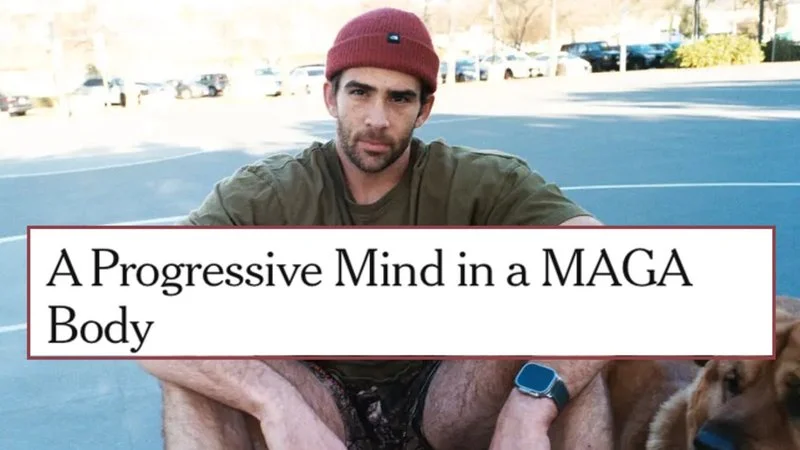 Twitch streamer Hasan Piker from the controversial New York Times article with the viral headline 'A Progressive Mind in a MAGA Body' overlay.