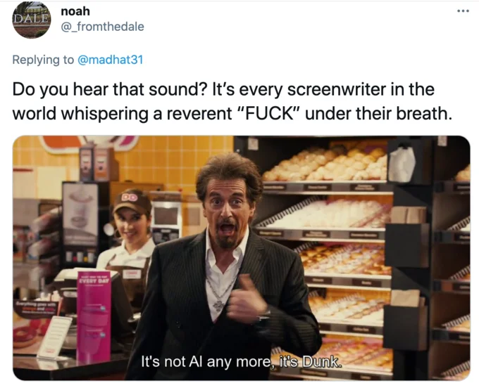 A Reverent Fuck — Tweet applying reverent FUCK format to Al Pacino Dunkin Donuts SNL scene
