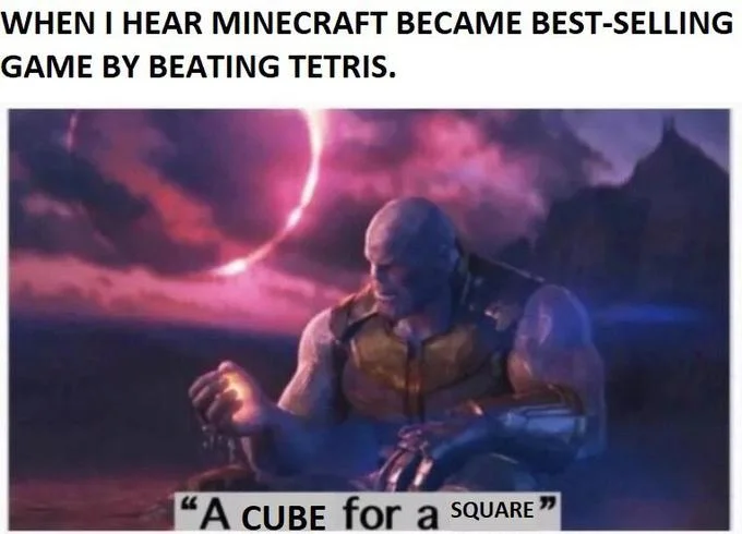 A Soul For A Soul — A Cube for a Square Minecraft vs Tetris meme using the Thanos scene