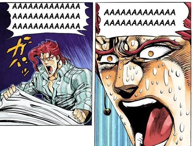 Aaaaaaaa — JoJo's Bizarre Adventure manga panels of characters screaming AAAAAA