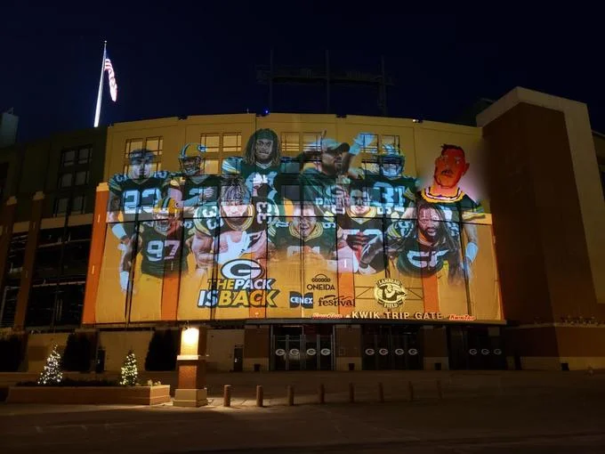 Aaron Rodgers Drawing — Lambeau Field banner with Aron Roger drawing edited in