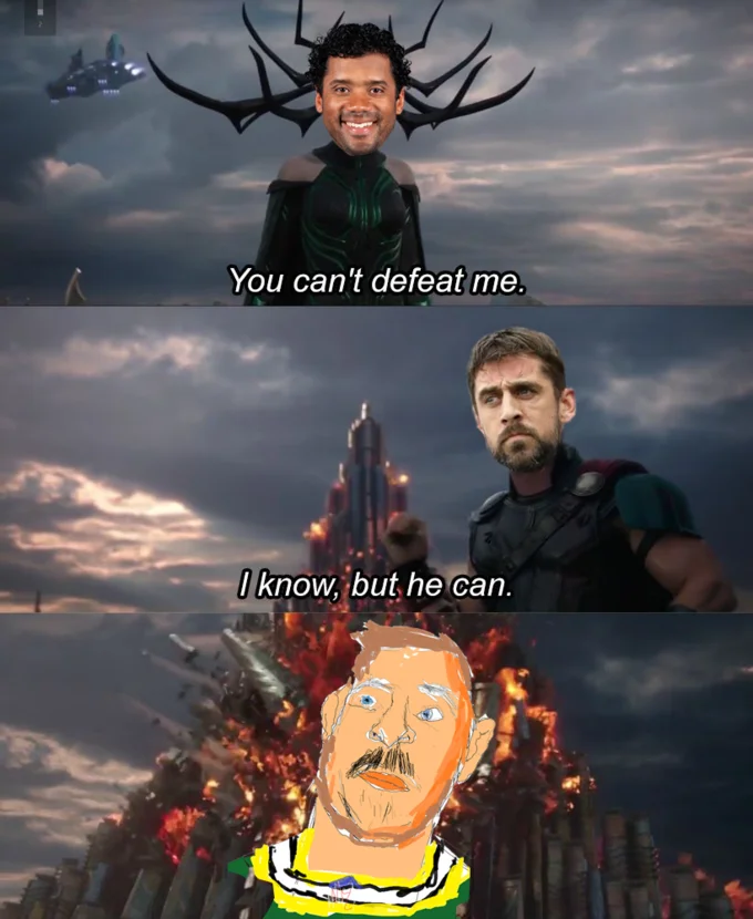Aaron Rodgers Drawing — Thor Ragnarok meme featuring Russell Wilson and Aron Roger