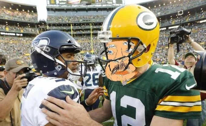 Aaron Rodgers Drawing — Russell Wilson and Aaron Rodgers photo with Aron Roger face edit