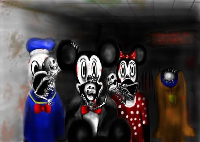 Abandoned By Disney — Skeletal fan art of Disney characters Mickey, Minnie, Donald and Pluto