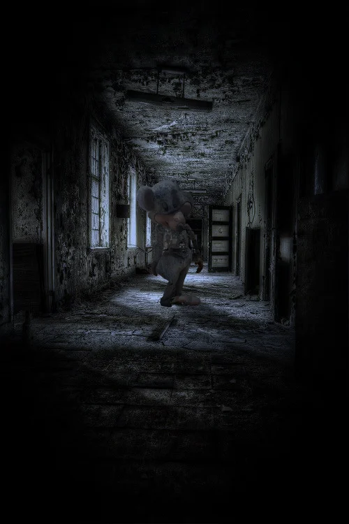 Abandoned Chuck E Cheese Animatronic — Chuck E. Cheese animatronic photoshopped into a dark abandoned building hallway