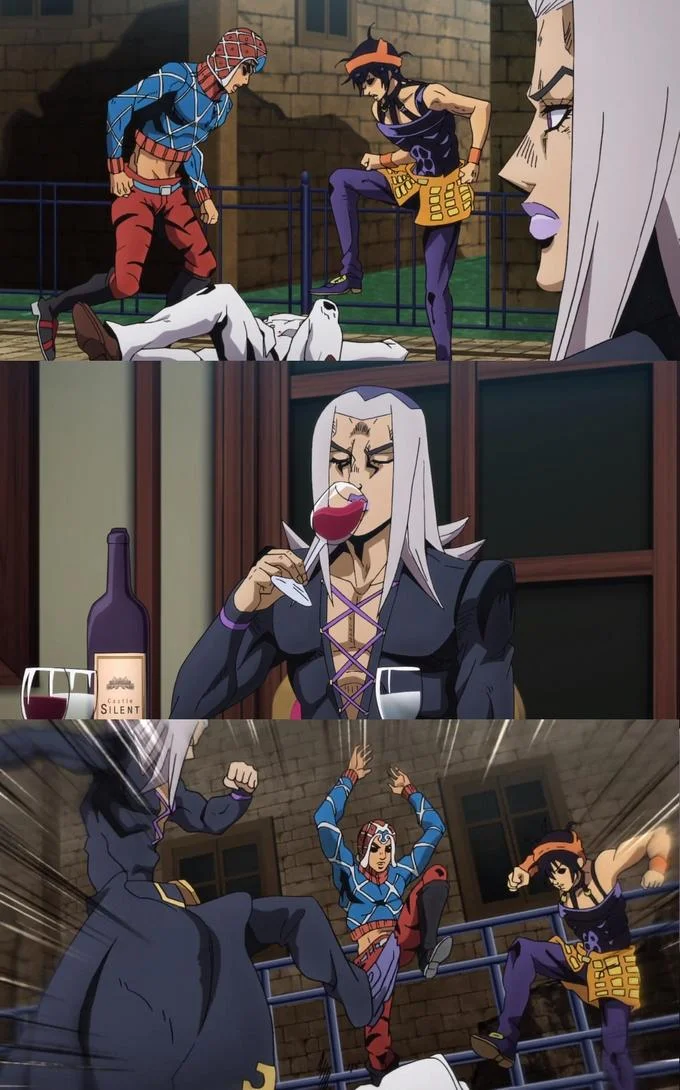 Blank three-panel Abbacchio Joins the Kicking meme template with no captions.