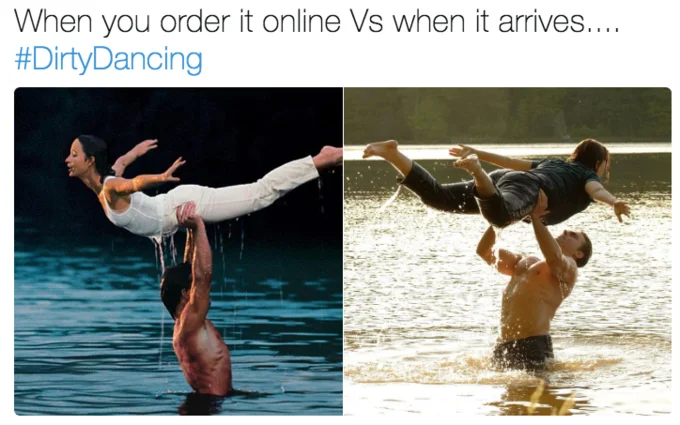 Abcs Dirty Dancing Remake — Side-by-side meme comparing the original Dirty Dancing lift scene with the ABC remake version
