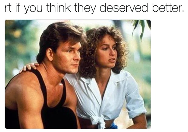 Abcs Dirty Dancing Remake — Tweet with original Dirty Dancing photo of Patrick Swayze and Jennifer Grey saying they deserved better