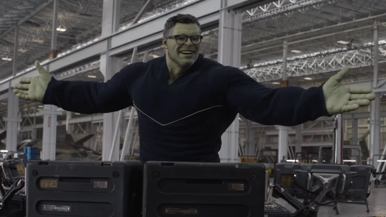 I See This as an Absolute Win — The definitive primary image for the meme featuring Hulk in warehouse setting with arms stretched wide in triumph.