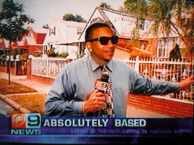 Absolutely Disgusting — Photoshopped news broadcast reading 'Absolutely Based' with a face swap