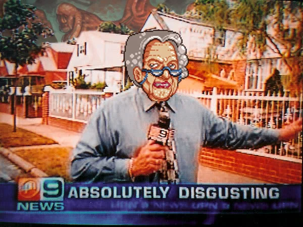 Absolutely Disgusting — News broadcast face swap reading 'Absolutely Delicious'