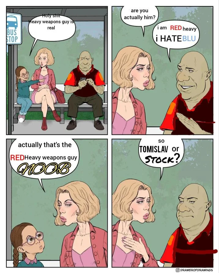 Absolutely Not Go Fuck Yourself Look Mommy Its Shrek — A TF2-themed adaptation featuring the Heavy Weapons Guy character in red cape maintaining the core