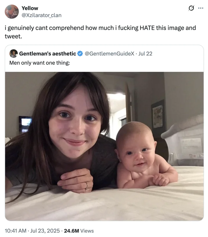 Acacia And Baby Photo Men Only Want One Thing — Twitter quote reply expressing hatred for the Men Only Want One Thing meme image