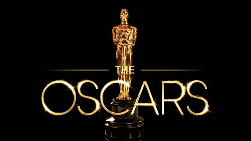 Academy Awards — The Oscars logo with gold Academy Award statuette on black background
